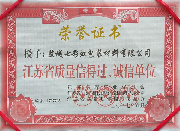 江蘇省質(zhì)量信得過、誠信單位